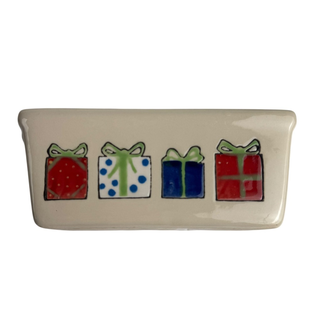 Ceramic Christmas Present Butter Dish Candy Trinket Holder Holiday Decor E72Q